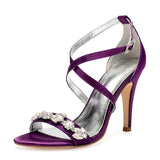 Women's Luxury Satin Crystal Bridal Sandals - Grape - Bridal Stilettos - 43 B - Satin - image 13