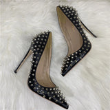 Women's Spikes Rivets Super High Stilettos - Black - 12cm Spike Stilettos - 46 B - PU Leather - image 16