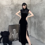 Women's Long Gothic Velvet Spilt Dress - Black - Dress - XXXL - Velvet - image 7