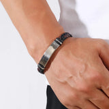 Unisex Titanium Woven Leather Bracelet - Black - Bracelet - Medium - Titanium - image 7