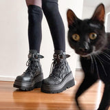 Funki Buys | Boots | Women's Goth Lace Up Platform Wedges