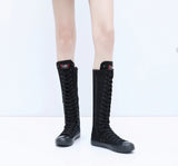 Women's High Top Lace Up Canvas Boots - Black - 1 - Tall Canvas Sneaker - 43 B - Canvas - image 22
