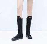 Women's High Top Lace Up Canvas Boots - Black - 1 - Tall Canvas Sneaker - 43 B - Canvas - image 18