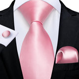 Men's 3 Pcs Silk Pink Wedding Tie Set - Pink - MJ-7402 - Medium - Silk - image 24