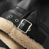 Men's Faux Leather and Sheepskin Jacket - Black - Motorcycle Bomber Jacket - 5XL - PU Leather - image 3