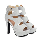 Women's Glitter Gladiator Platform Sandals - Silver - Gladiator Sandals - 3 B - PU Leather - image 32