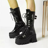 Women's Mid-Calf Platform Buckle Boots - Black - Matte Boots - 43 B - PU Leather - image 9
