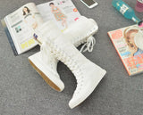Women's Canvas Knee High Lace Up Boots - White - 2cm Heel - 43 B - Canvas - image 19
