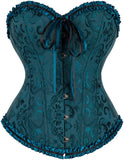 Women's Pretty Overbust Corset Bustier - Teal - 819 / Green/Black / Front Clip / Corset - 7XL - Polyester - image 10