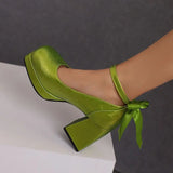 Women's Square Toe Block Heel Platforms - Blue - Platform Heels - US14-EU45-27.5CM - PU Leather - image 5