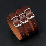 Men's Leather 3 Tier Punk Wrist Band - Brown - 82295 - Medium - Leather - image 11