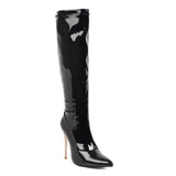 Women's Sexy High Zipper Stiletto Boots - Black - 10CM Heel Boots - 48 B - PU Leather - image 2