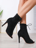 Women's Lace-up Suede Sole Dance Shoes - Black - 1 / WX122-M Suede 9.5cm - 46 B - PU Suede Leather - image 2