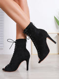 Women's Lace-up Suede Sole Dance Shoes - Black - 1 / WX122-M Suede 9.5cm - 46 B - PU Suede Leather - image 10