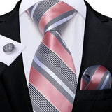 Men's 3 Pcs Silk Pink Wedding Tie Set - Pink - MJ-7408 - Medium - Silk - image 17