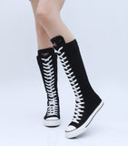 Women's High Top Lace Up Canvas Boots - Black - 1 - Tall Canvas Sneaker - 43 B - Canvas - image 9