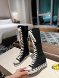 Women's Knee High Platform Canvas Boots - Black - High Top Canvas Sneakers - 40 B - Canvas - image 10