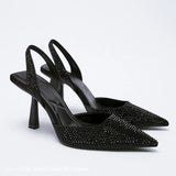 Women's Shiny Beaded Mid Heeled Mules - Gold - Slingback Mules - 43 B - PU Leather - image 21