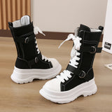 Women's Canvas Chunky Platform Boots - Light Pink - Canvas Boots - 40 B - Canvas - image 12