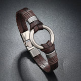 Unisex Handmade Leather Bracelets - Black - Bracelets - Medium - Alloy - image 2