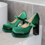 Women's Luxury Velour Mary Jane Pumps - Wine Red - Velour Pump - 12 B - Velvet/PU Leather - image 16
