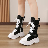 Women's Canvas Chunky Platform Boots - Light Pink - Canvas Boots - 40 B - Canvas - image 4