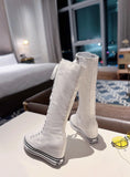 Women's Knee High Platform Canvas Boots - Black - High Top Canvas Sneakers - 40 B - Canvas - image 30