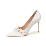 Women's French Silk Flower Wedding Shoe - White - 10cm Bridal Shoes - 41 B - Silk/PU Leather - image 12