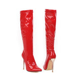 Women's Sexy High Zipper Stiletto Boots - Red - 10CM Heel Boots - 48 B - PU Leather - image 12