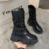 Women's Gothic Platform Combat Boots - Black - Boots - 35 B - PU Leather - image 10