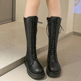Women's Gothic Lace Up High Top Boots - Black - Lace Up Boot - 43 B - PU Leather - image 6