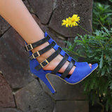 Women's Spike Heel Gladiator Sandals - Blue - Buckle Sandals - 12 B - PU Leather - image 17