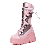 Women's Goth Lace Up Platform Wedges - Black - 1 / Boots - 10.5 B - PU Leather - image 44