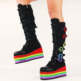 Women's Gothic Rainbow Platform Boots - Black - Rainbow Platform Boots - 46 B - PU Leather - image 21