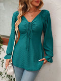 Women's Fashion A Line Drawstring Blouse - Dark Green - Shirt - XXXL - Polyester - image 13