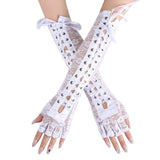 Women's Elbow Length Fingerless Gloves - Black - Lace Up Gloves - One Size - Acetate - image 3