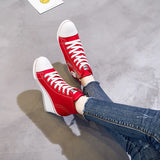 Women's High Platform Zipper Sneakers - Navy - Platform Sneakers - 43 B - Canvas - image 21