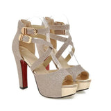 Women's Gold Glitter Platform Sandals - Gold - 11.5cm / Sandals - 43 B - PU Leather - image 28