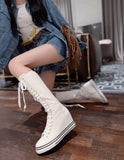 Women's Knee High Platform Canvas Boots - Black - High Top Canvas Sneakers - 40 B - Canvas - image 38