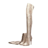Women's Snake Print Cloth Long Boots - Apricot - Snake Print - 45 B - Plush Stretch Material - image 10