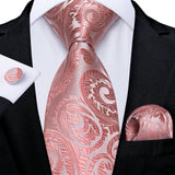 Men's 3 Pcs Silk Pink Wedding Tie Set - Pink - MJ-7494 - Medium - Silk - image 31