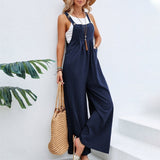 Women's Casual Wide Leg Pantsuit Overalls - Black - Jumpsuit - 3XL - Linen - image 30