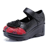 Women's Cute Red Flower Leather Wedges - Red - 1 / 9866 / Wedge Shoes - 40 B - Genuine Leather - image 21