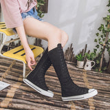 Women's Long Lace Up Zipper Canvas Boot - Black - High Top Sneakers - 43 B - Canvas - image 3