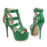 Women's Super High Gladiator Stilettos - Black - 1 - Patent - 15cm - 43 B - PU Leather - image 11