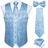 Men's 5 Pcs Silk Formal Waistc… - Black/Grey - 1 - MJ-0109-LH-0215 - 5 PCS - Vest Set - 3XL - Silk/Rayon/Polyester - image 12