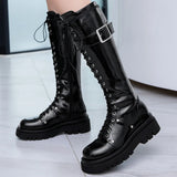 Women's Gothic Big Buckle Knee High Boot - Black - Boots - 10.5 B - PU Leather - image 5