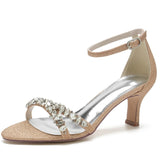 Women's Crystal Mid Heel Wedding Sandal - Silver - Mid High Formal Sandal - 11.5 B - PU Leather/Satin - image 12