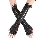Women's Elbow Length Fingerless Gloves - Black - Lace Up Gloves - One Size - Acetate - image 9