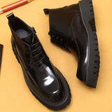 Men's Leather Chunky Heel Dress Boots - Wine Red - Formal Boots - 46 B - Genuine Leather - image 4